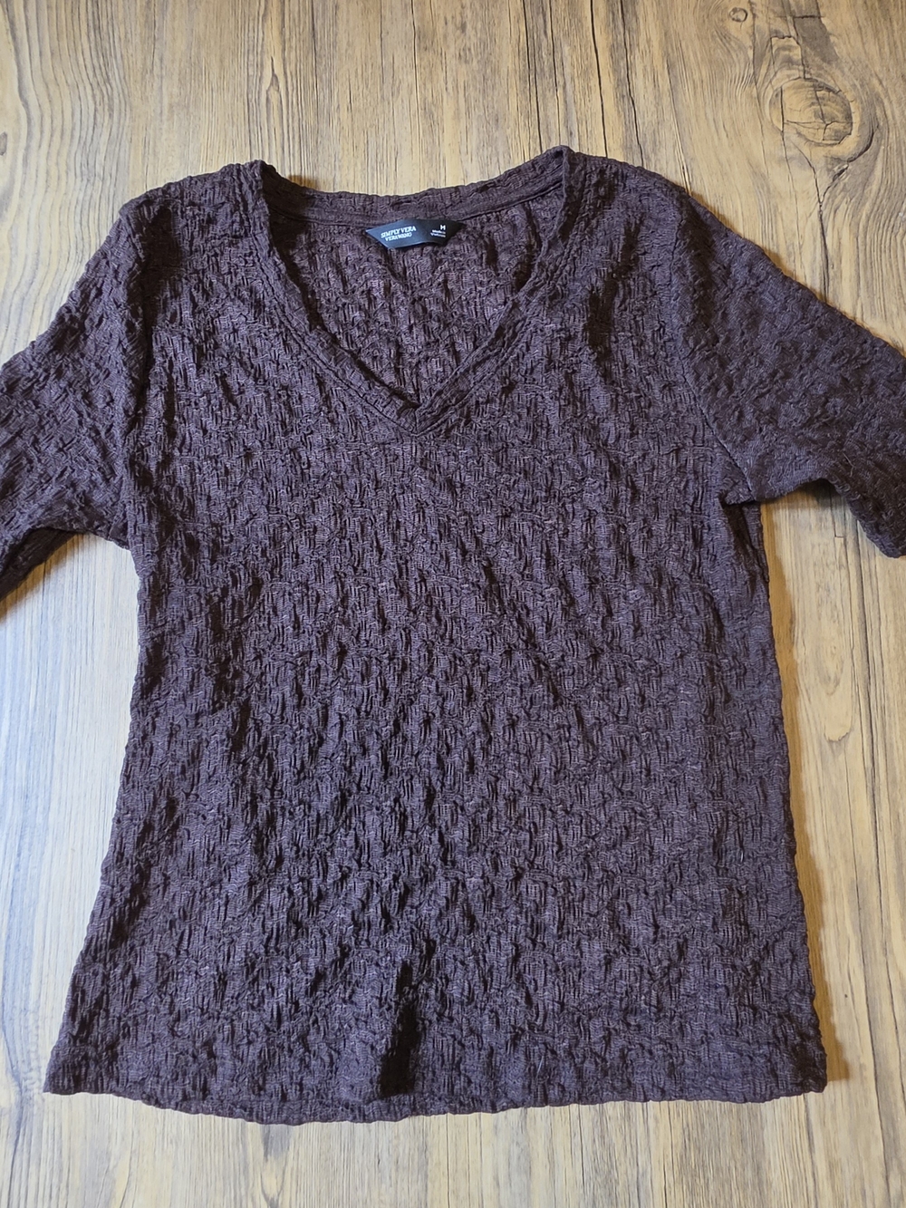 Simply Vera Vera Wang Women's Textured V-Neck Sweater - Dark Brown